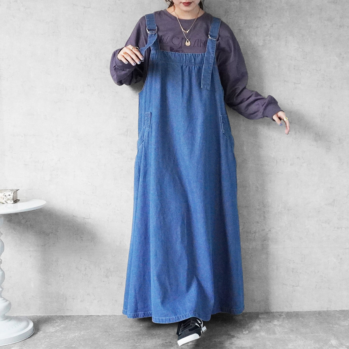 デニムフレアジャンパースカート