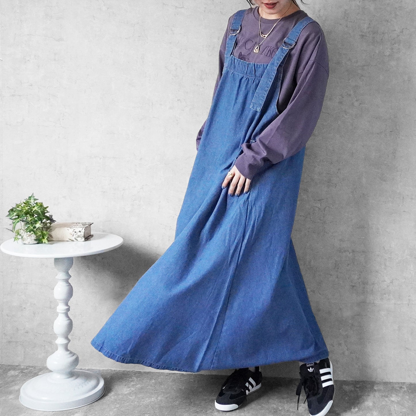 デニムフレアジャンパースカート