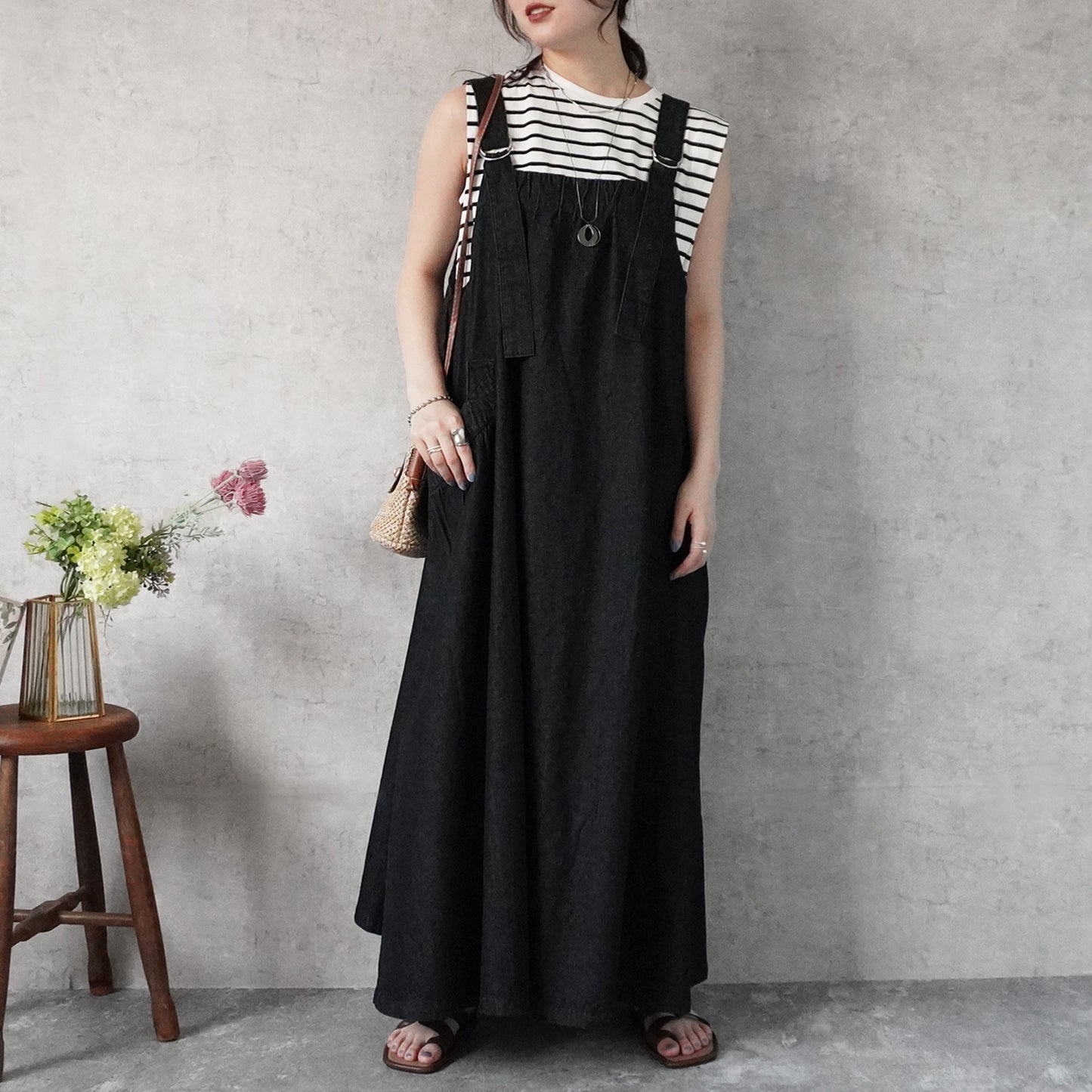 デニムフレアジャンパースカート