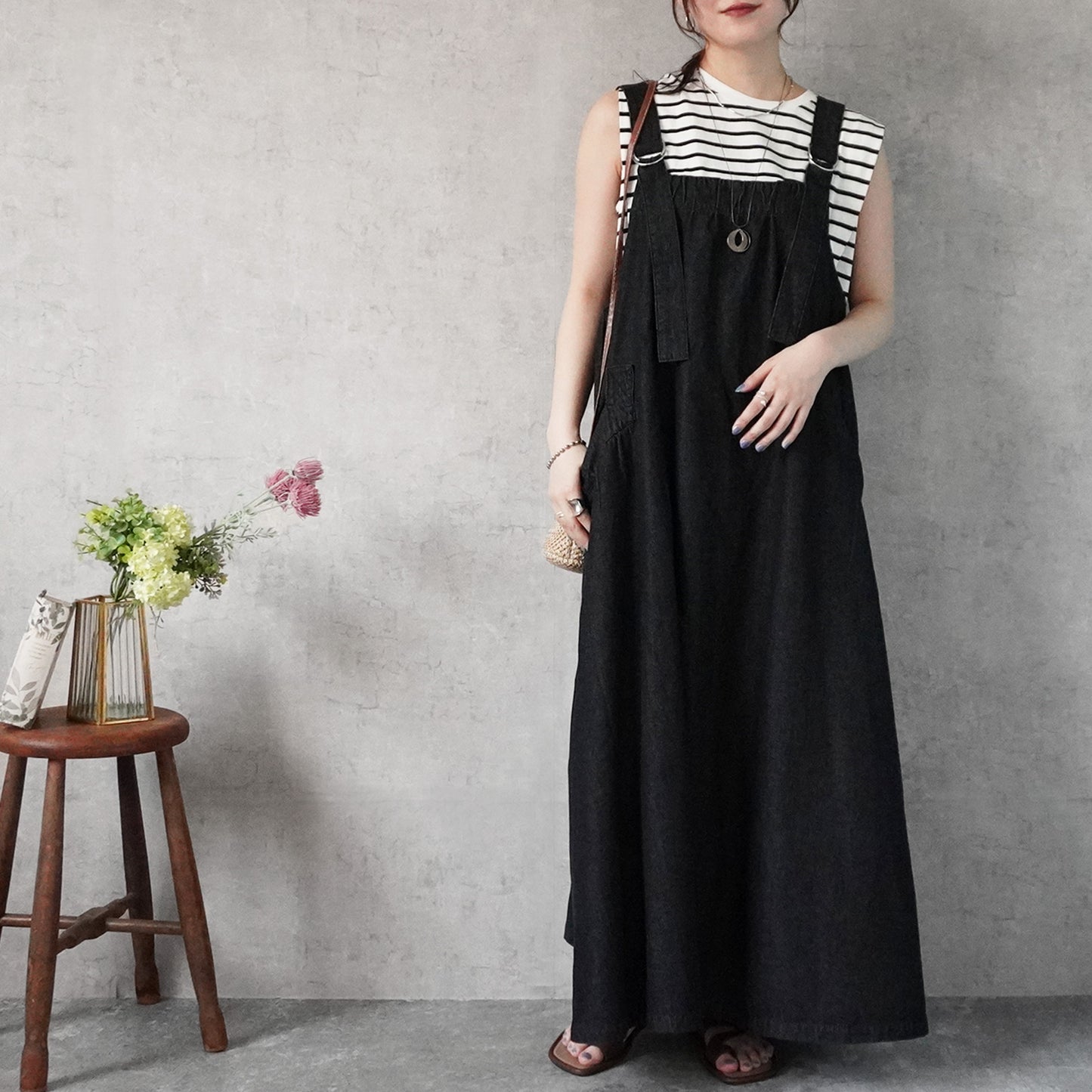 デニムフレアジャンパースカート