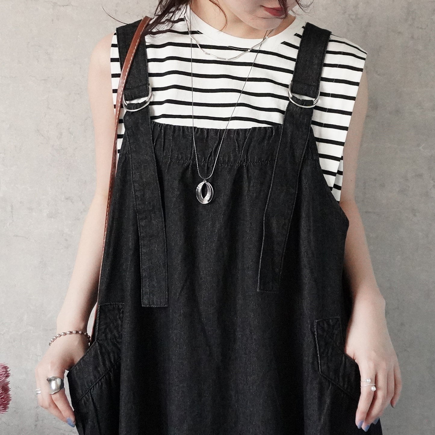 デニムフレアジャンパースカート