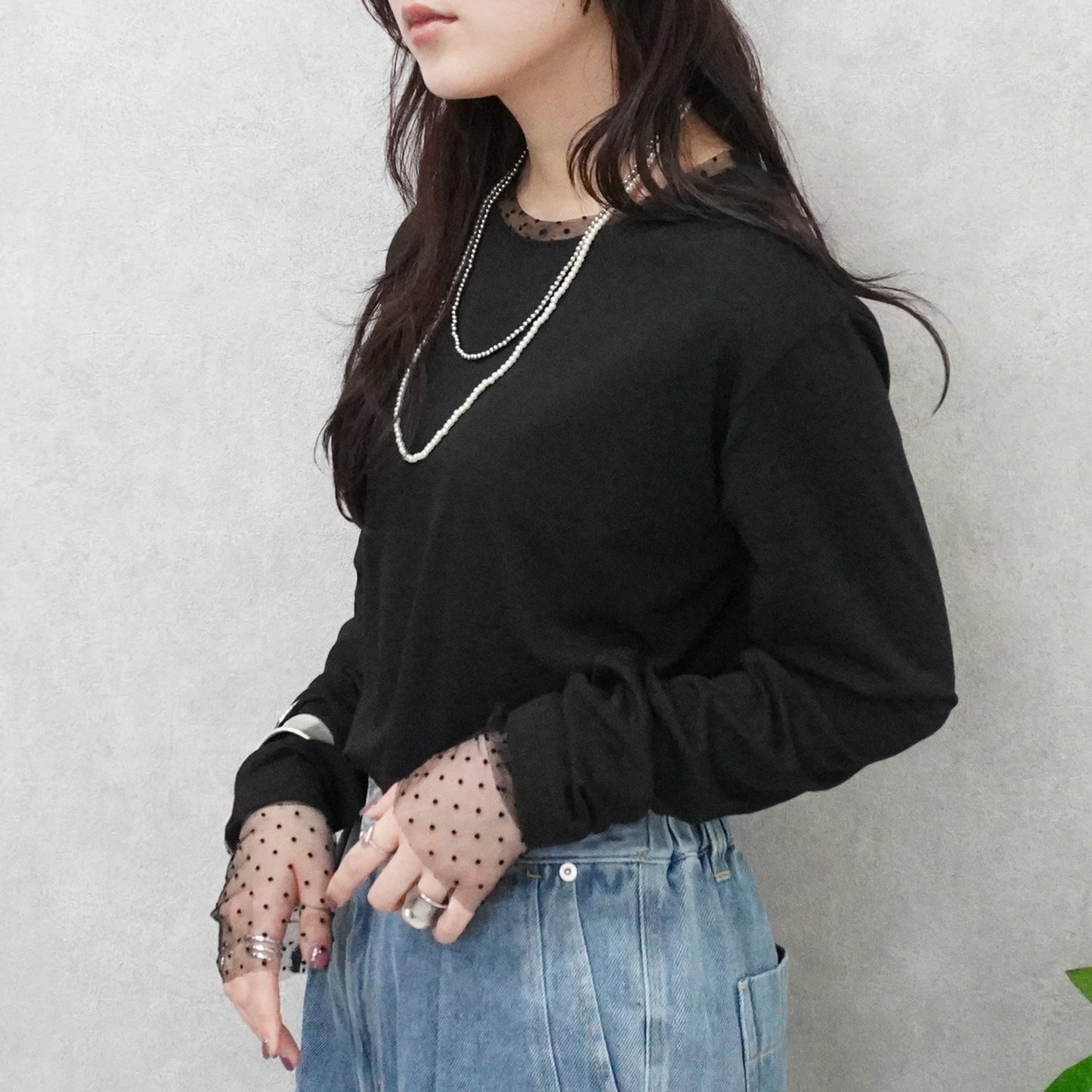 袖シアードット異素材プルオーバー