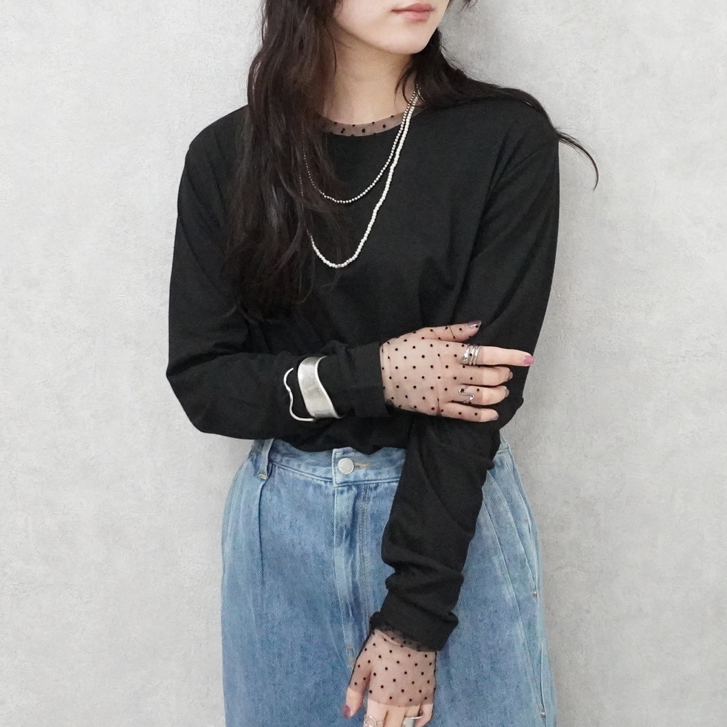 袖シアードット異素材プルオーバー