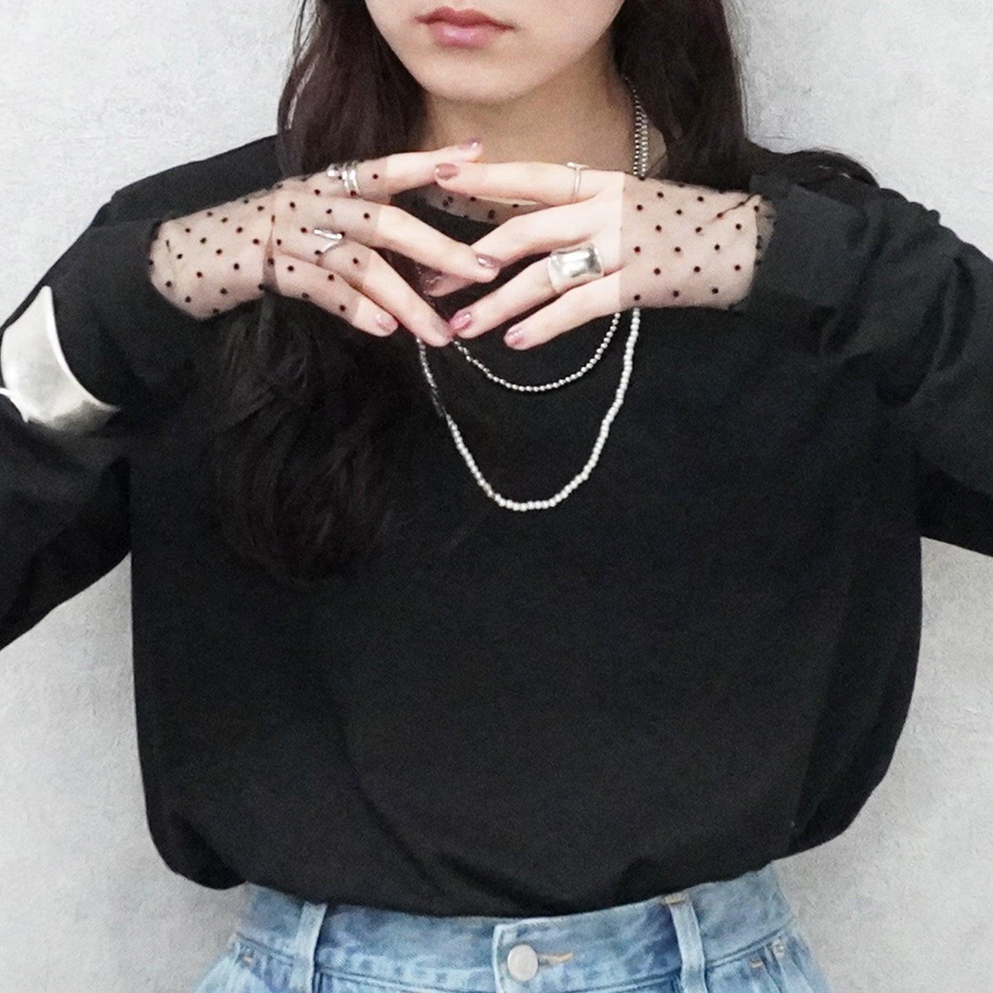 袖シアードット異素材プルオーバー