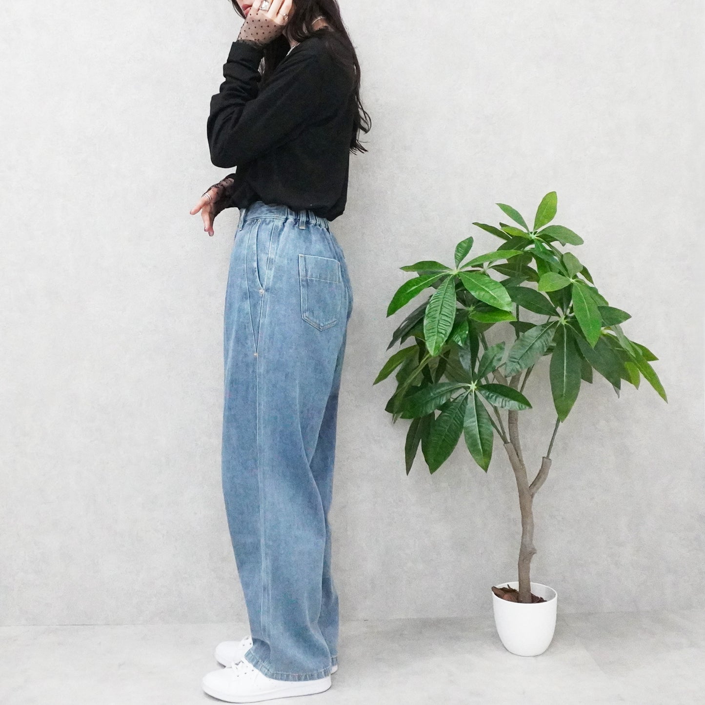 袖シアードット異素材プルオーバー