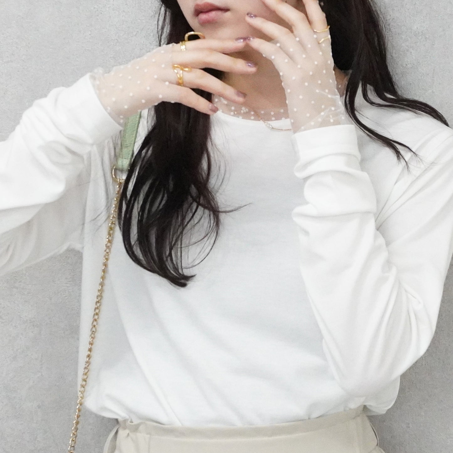 袖シアードット異素材プルオーバー