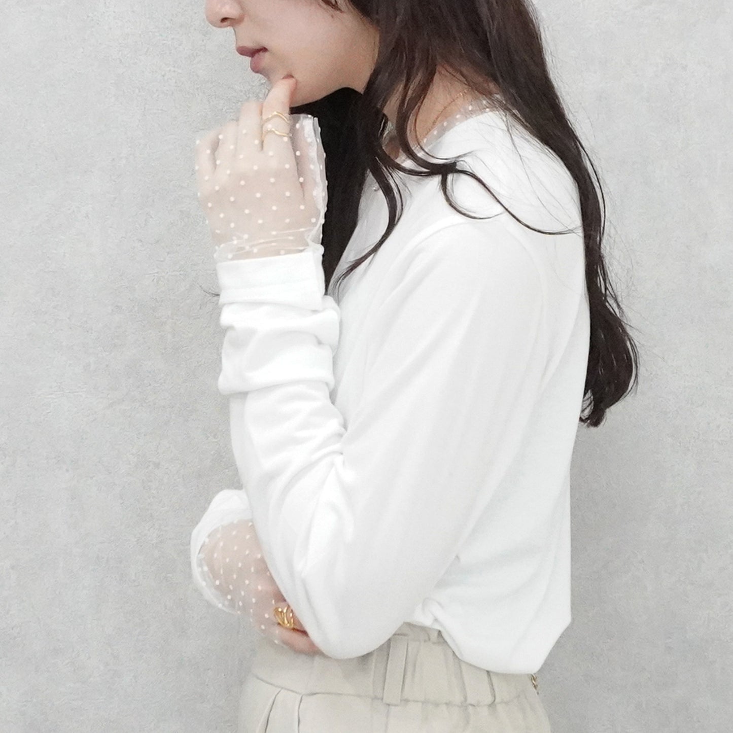 袖シアードット異素材プルオーバー