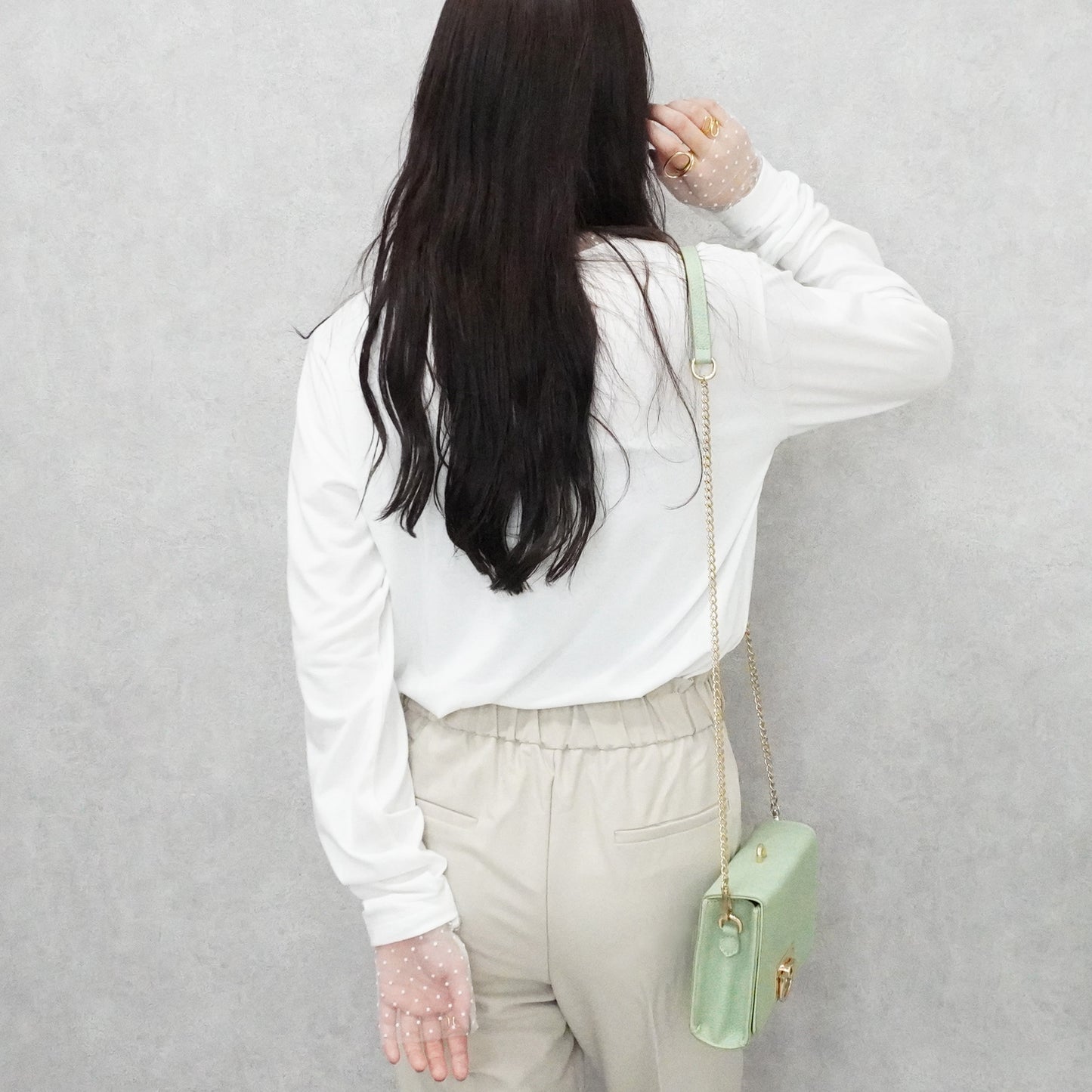 袖シアードット異素材プルオーバー