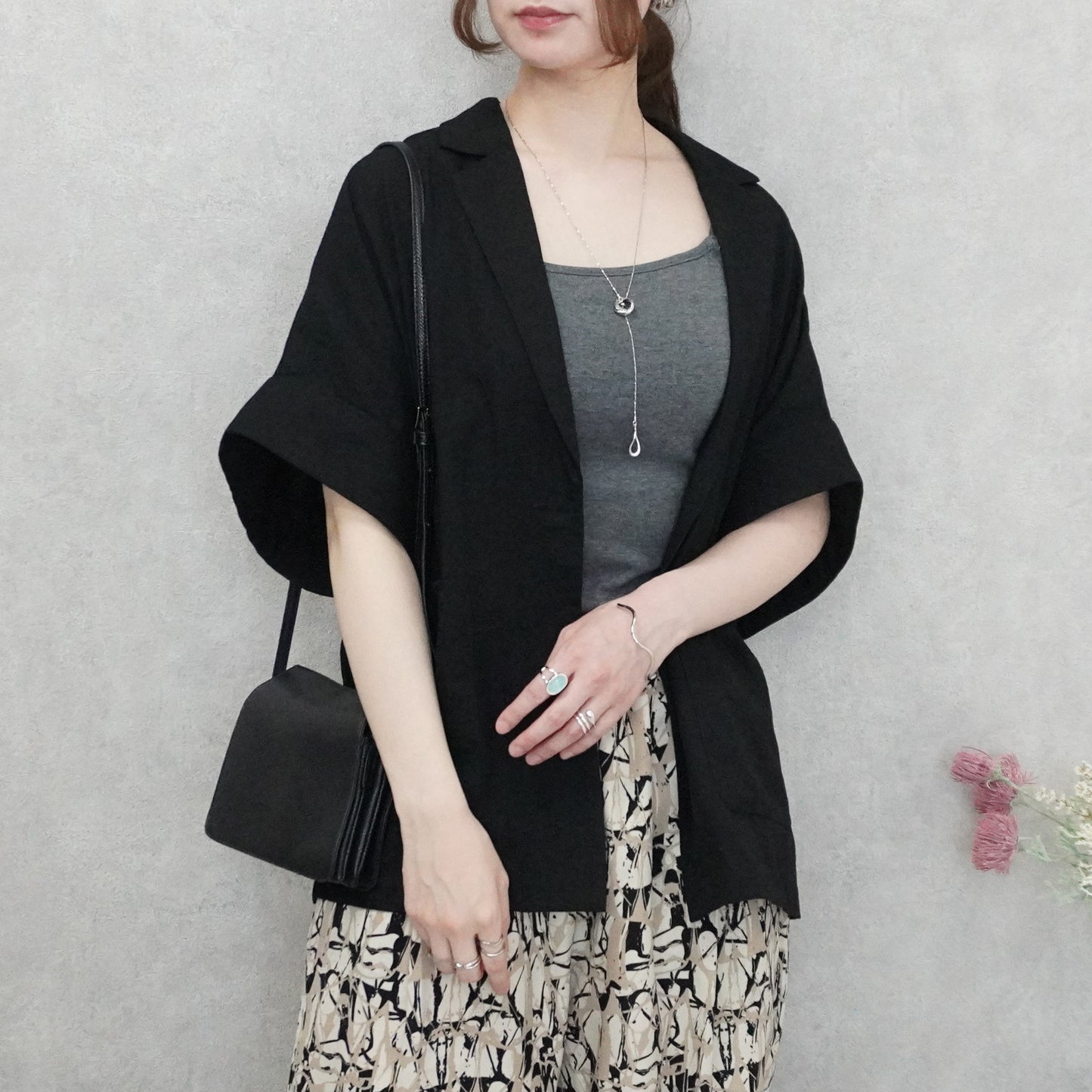 麻タッチテーラードジャケット