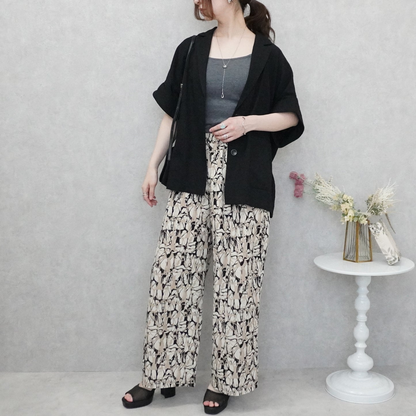 麻タッチテーラードジャケット