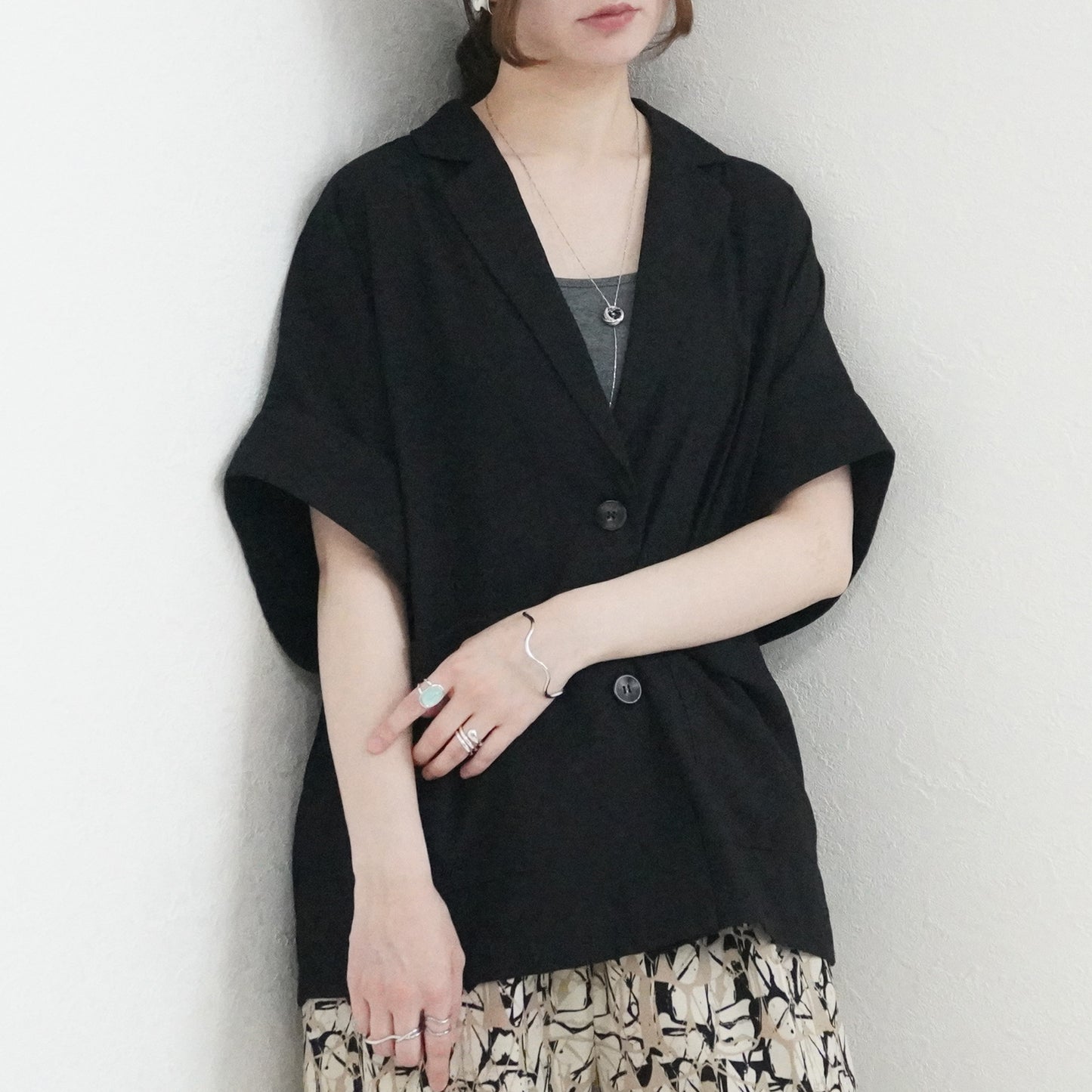麻タッチテーラードジャケット