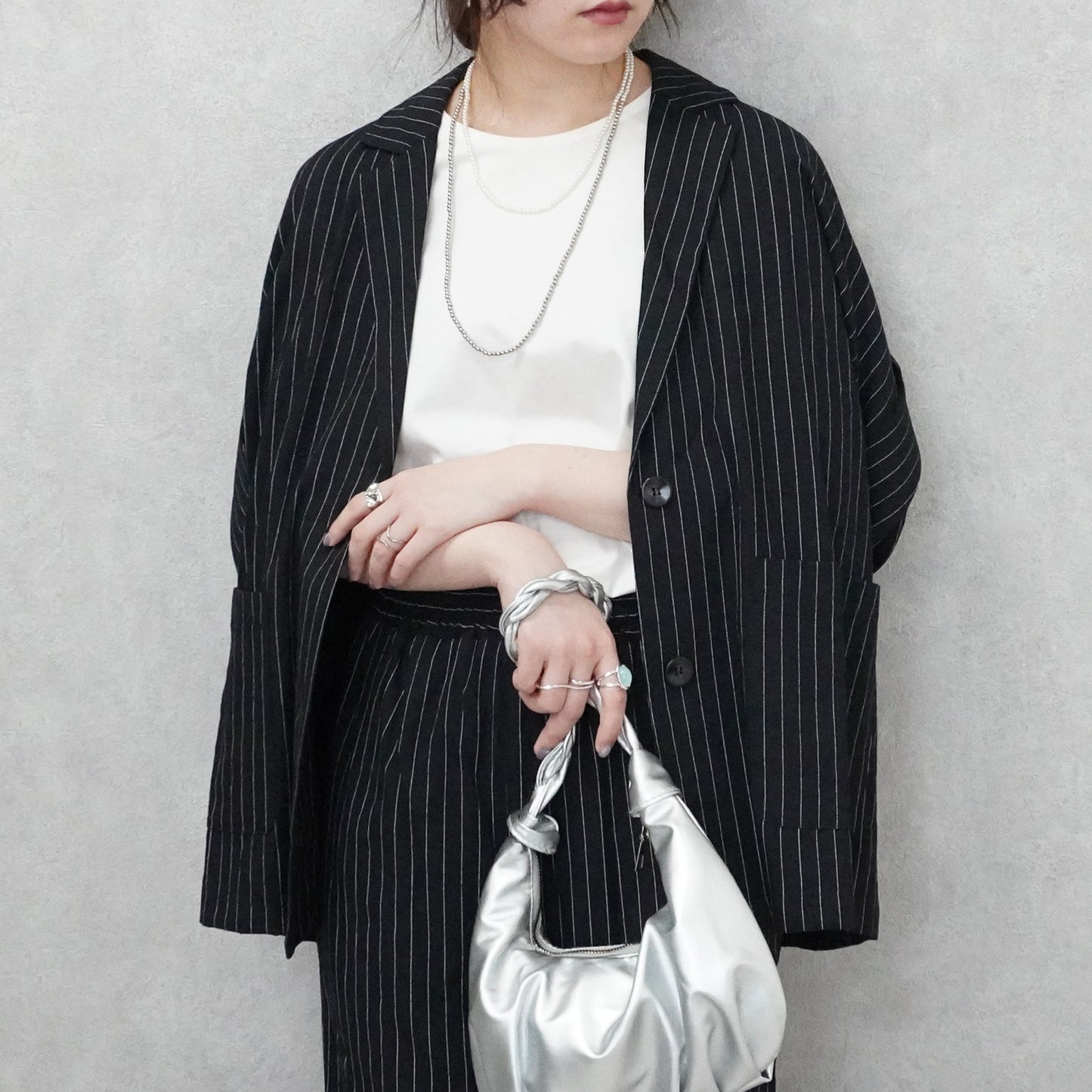 麻タッチテーラードジャケット