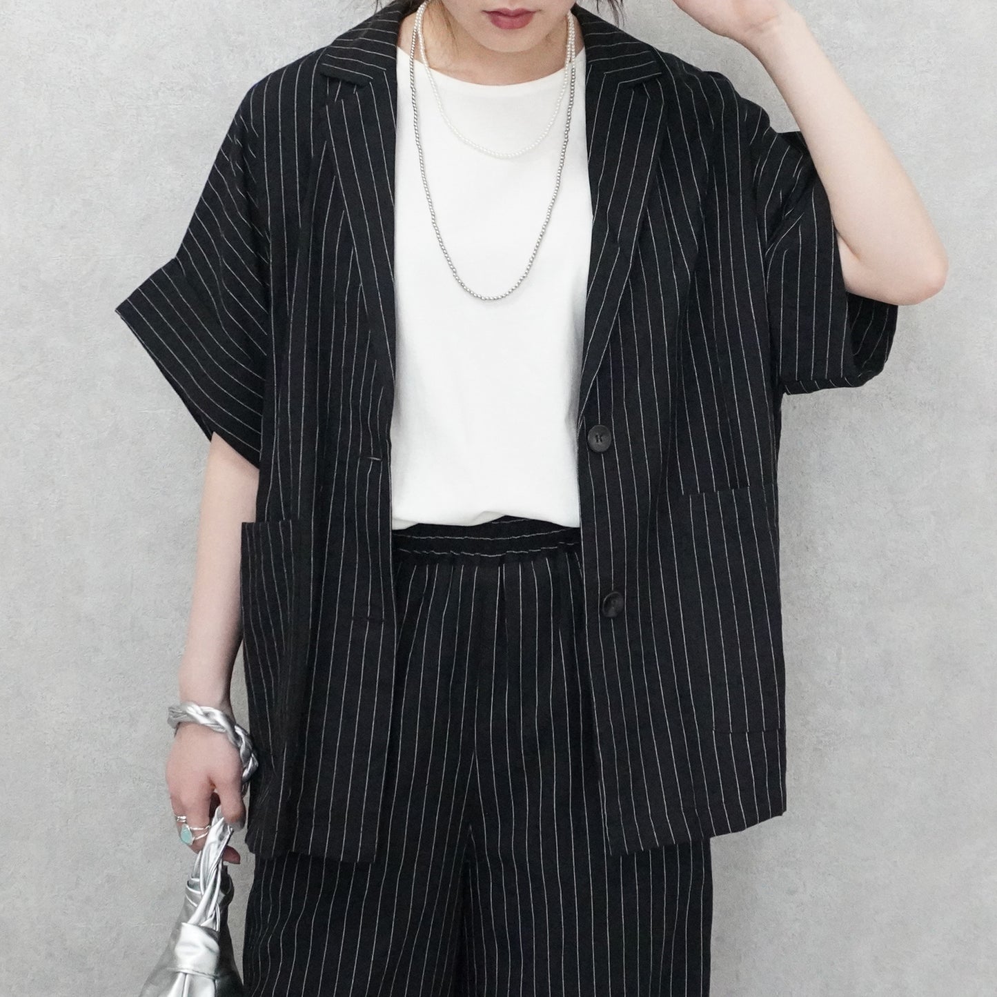 麻タッチテーラードジャケット