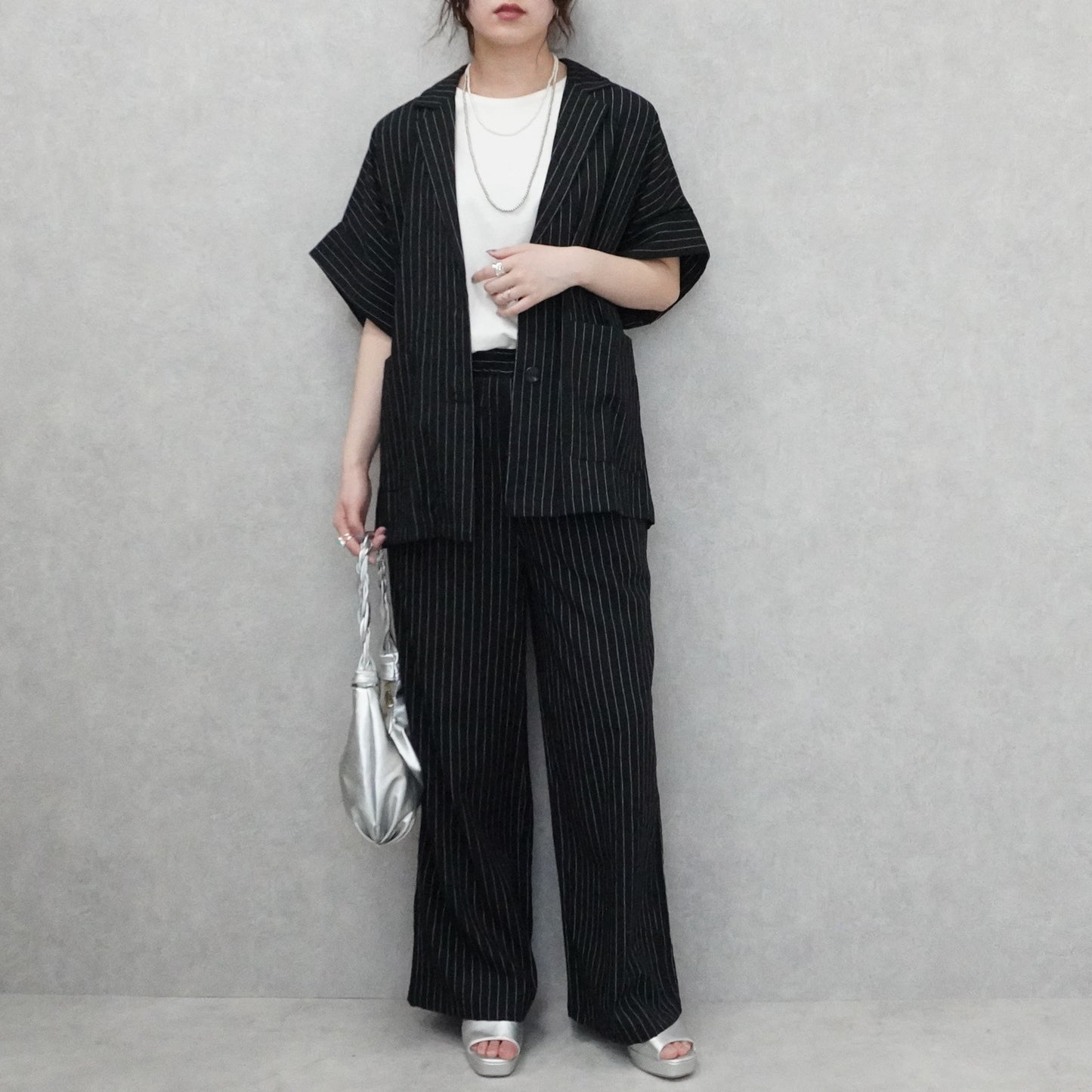 麻タッチテーラードジャケット