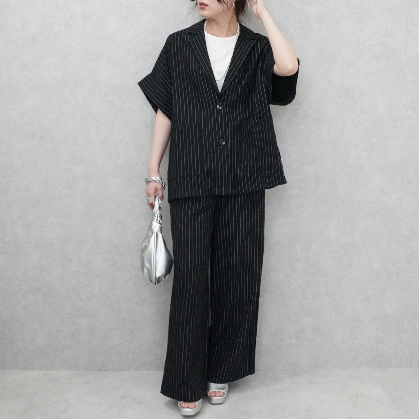 麻タッチテーラードジャケット