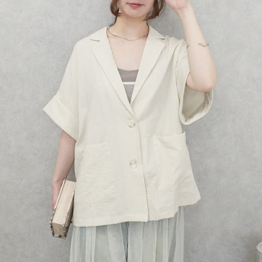 麻タッチテーラードジャケット