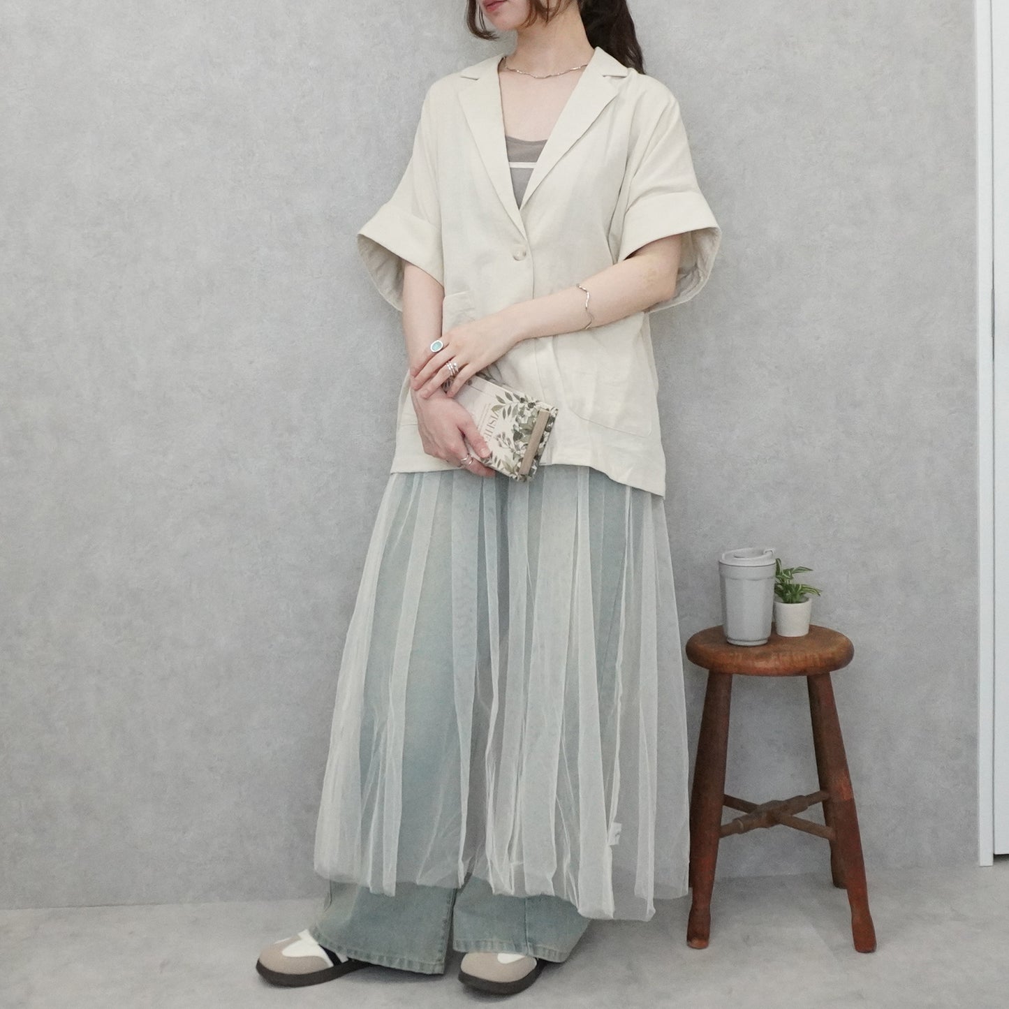 麻タッチテーラードジャケット