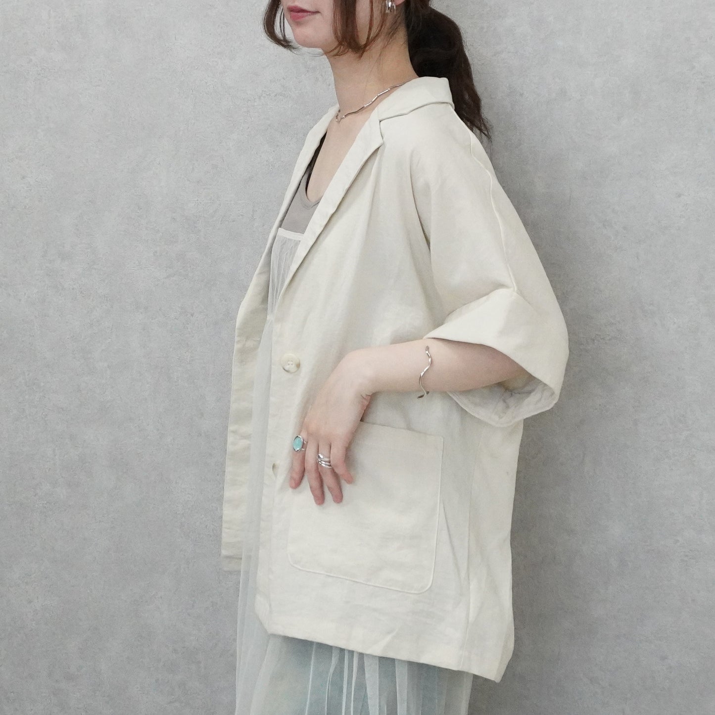 麻タッチテーラードジャケット