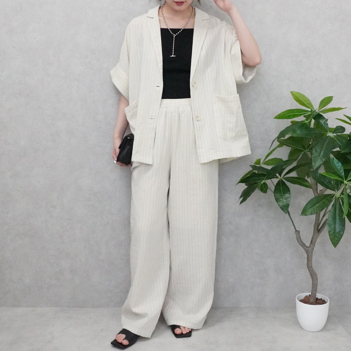 麻タッチテーラードジャケット