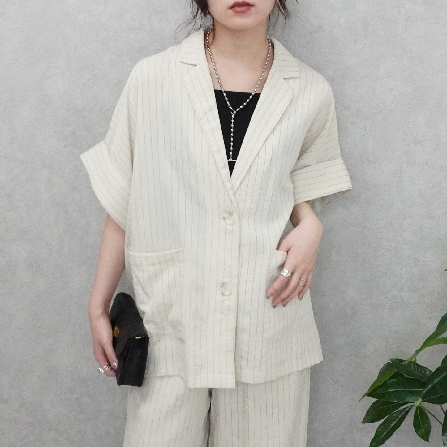 麻タッチテーラードジャケット