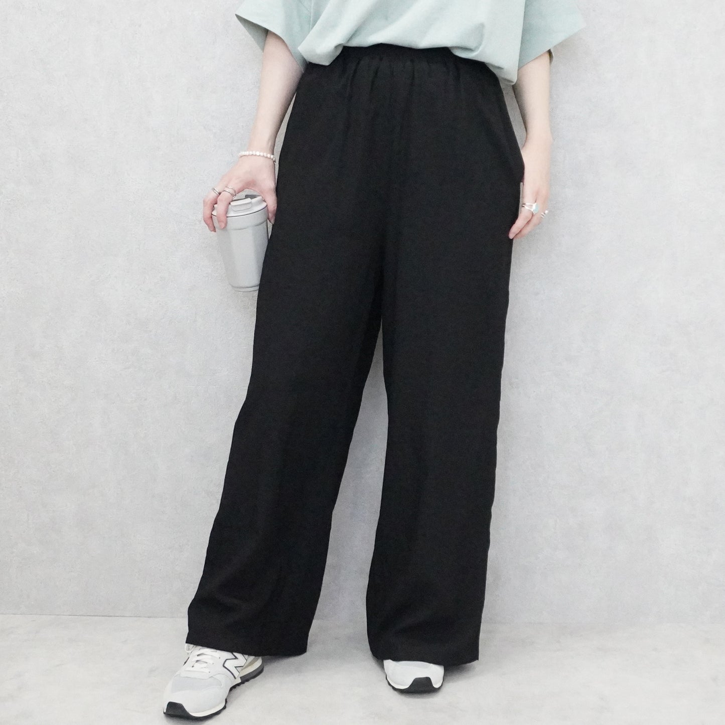 麻タッチワイドパンツ