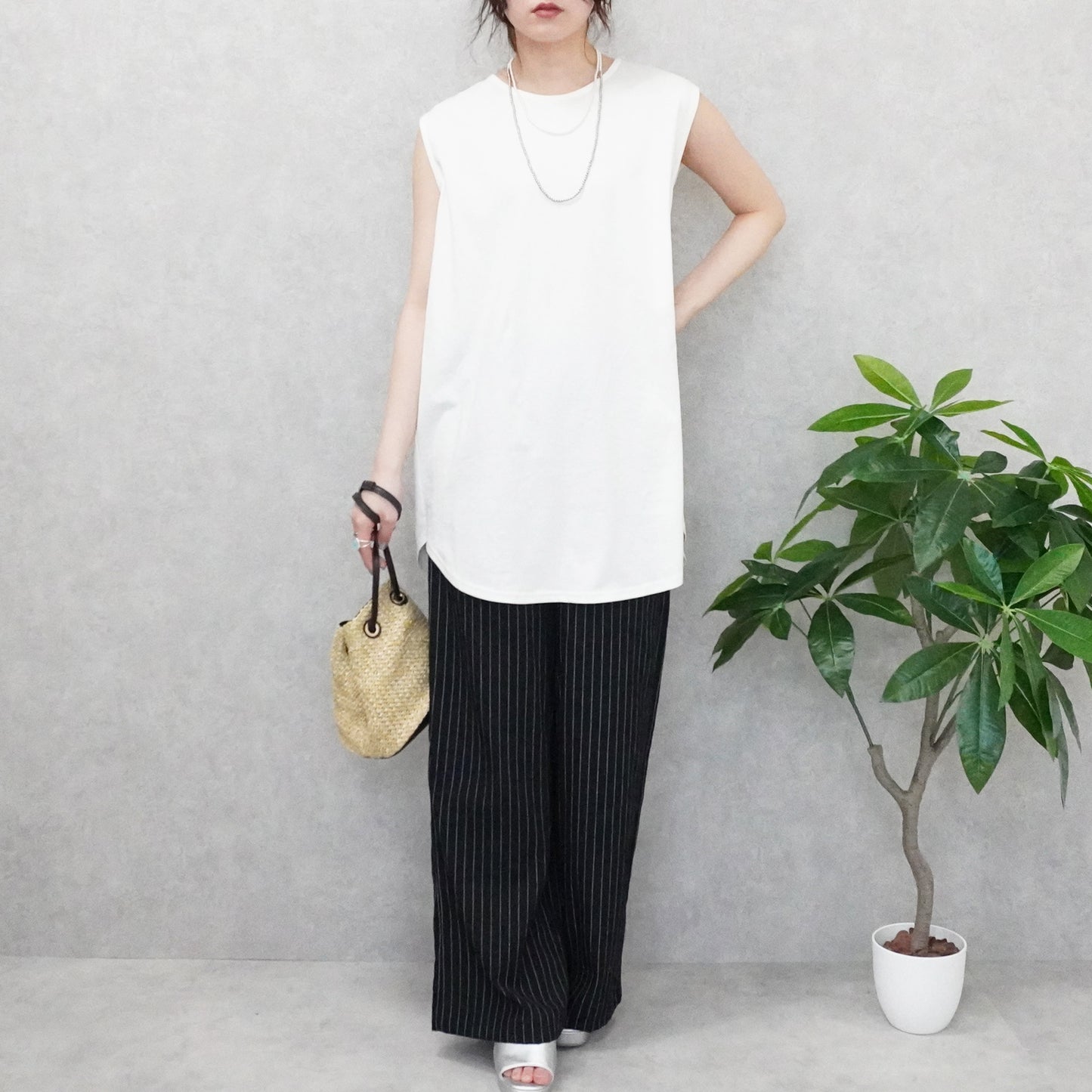 麻タッチワイドパンツ