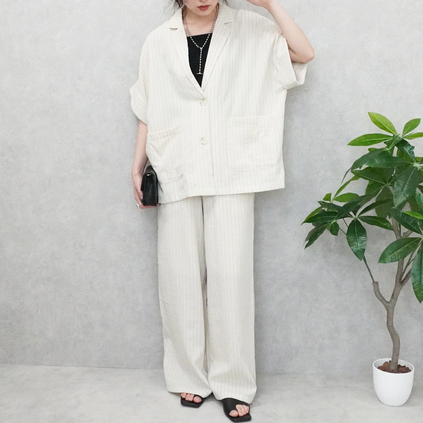 麻タッチワイドパンツ