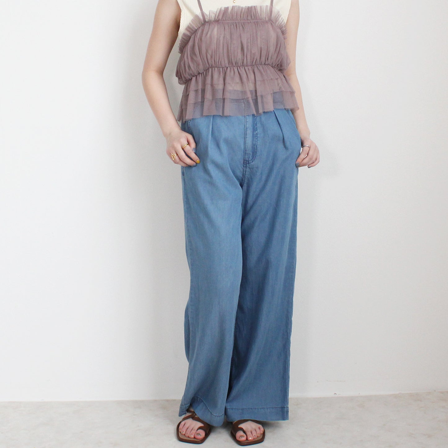 リヨセルデニムワイドパンツ