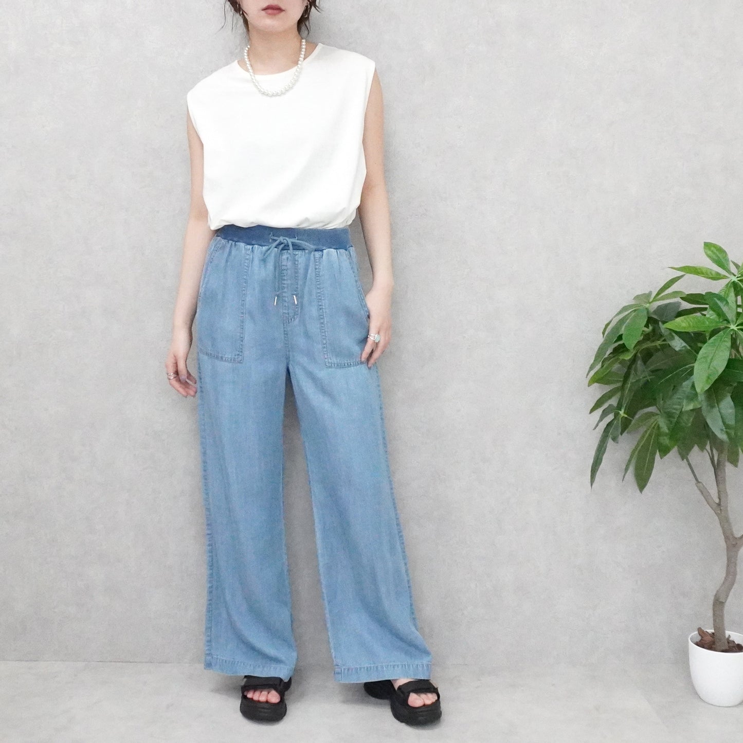 ウエストリブベイカーワイドパンツ