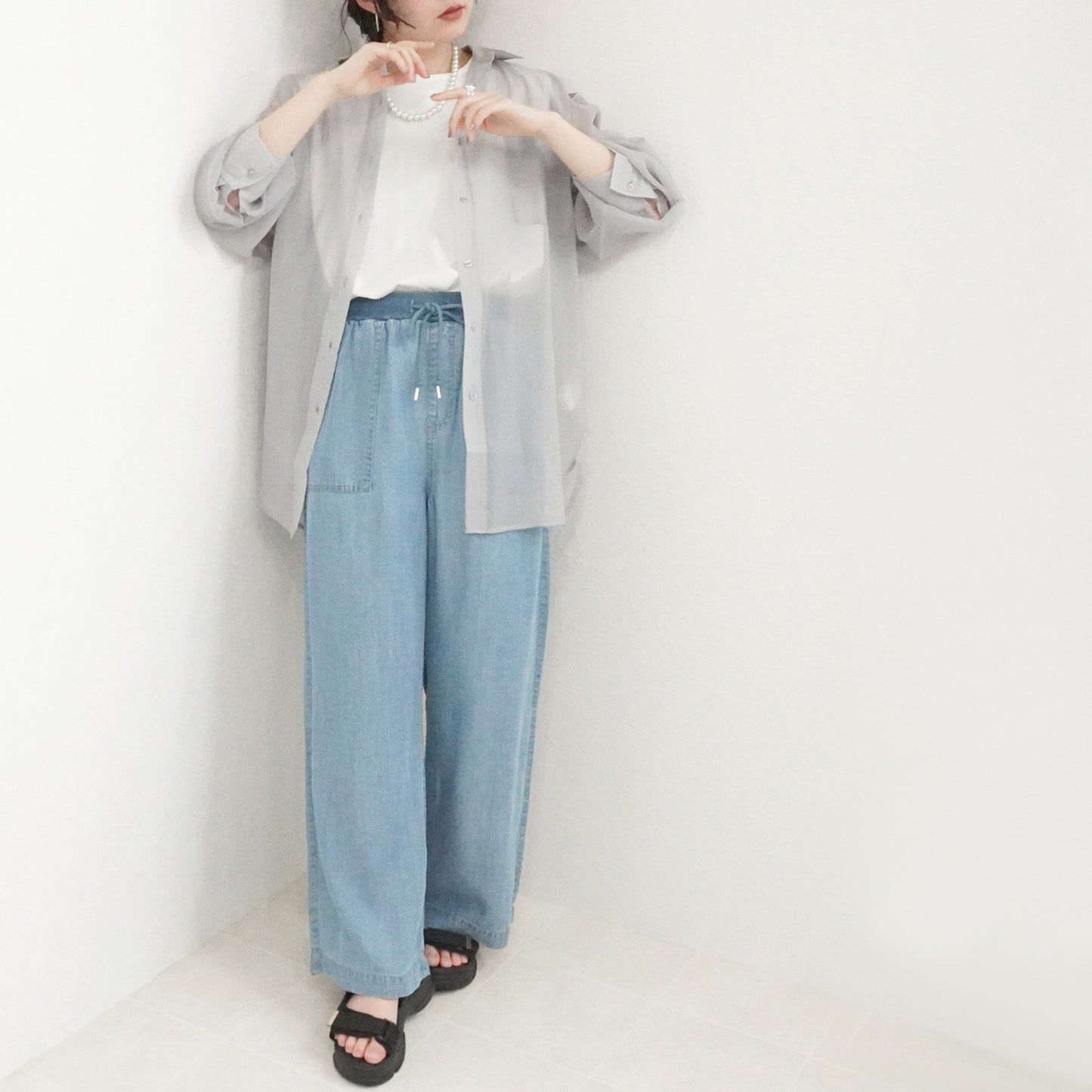 ウエストリブベイカーワイドパンツ