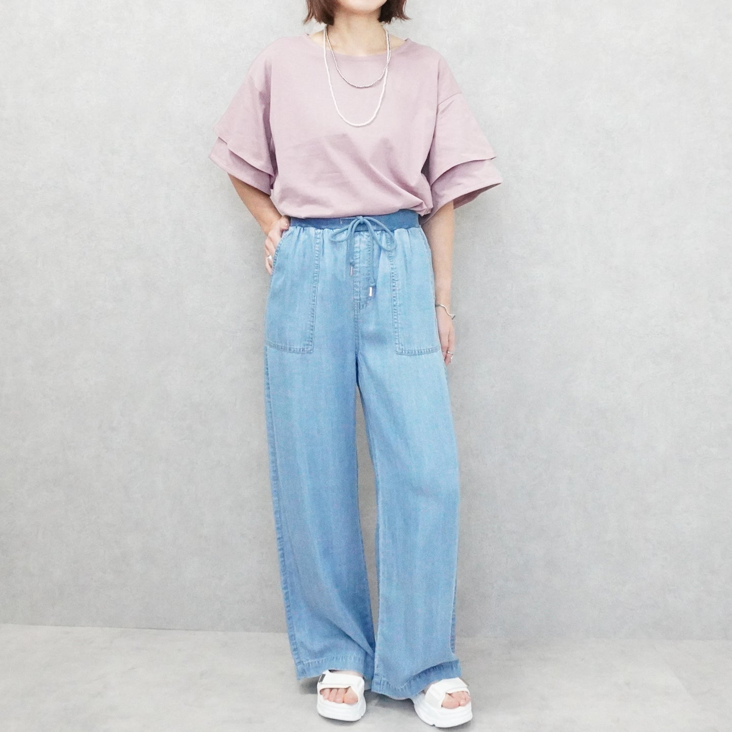 ウエストリブベイカーワイドパンツ