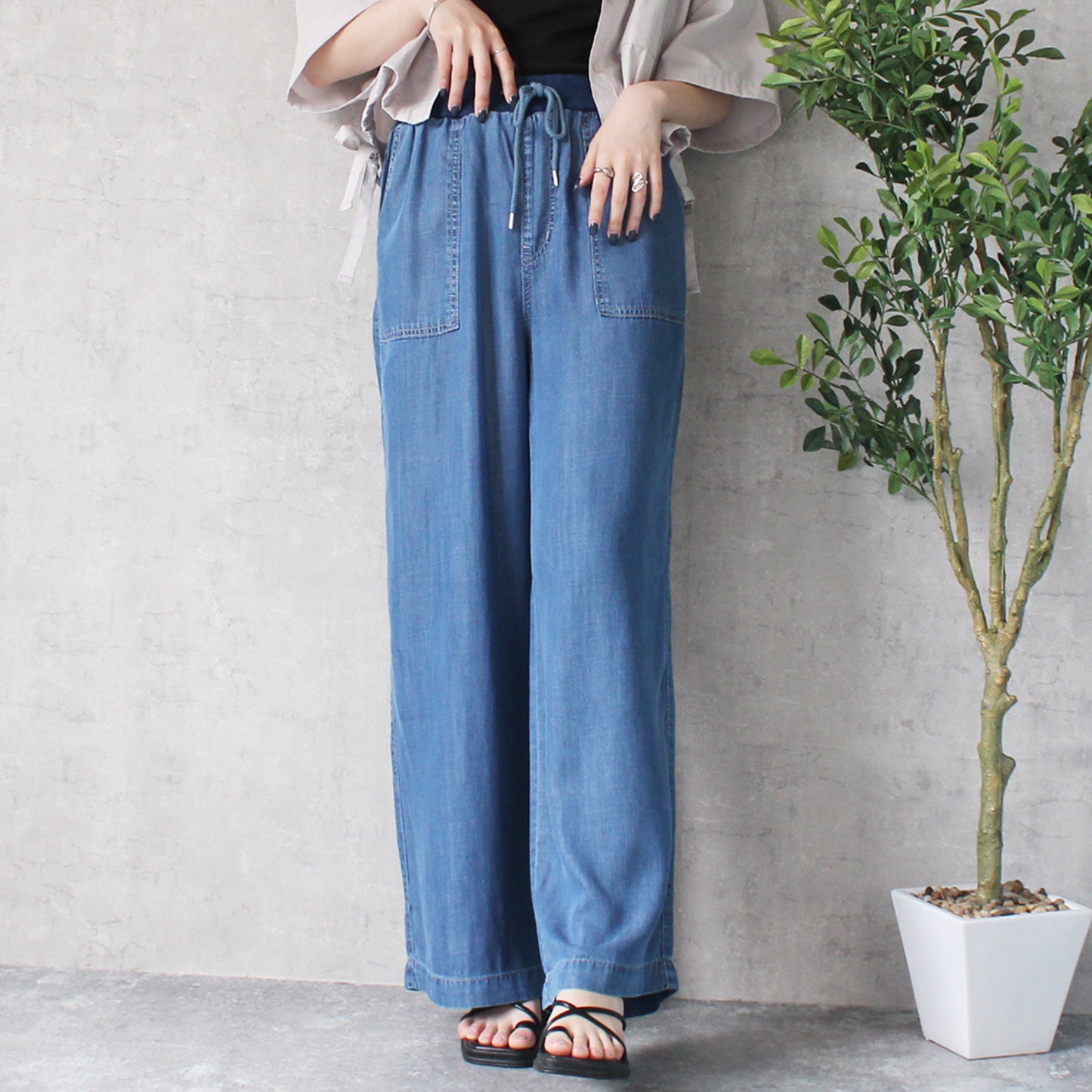 ウエストリブベイカーワイドパンツ