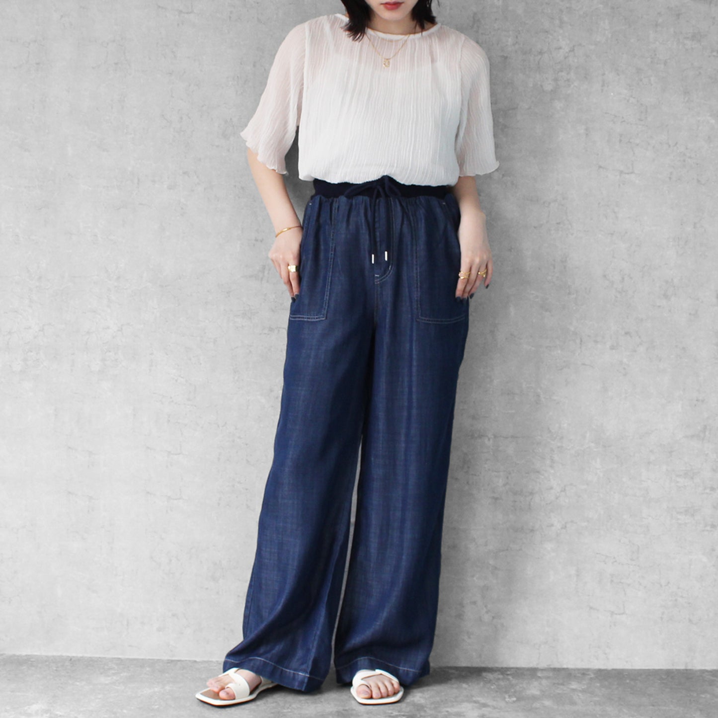 ウエストリブベイカーワイドパンツ