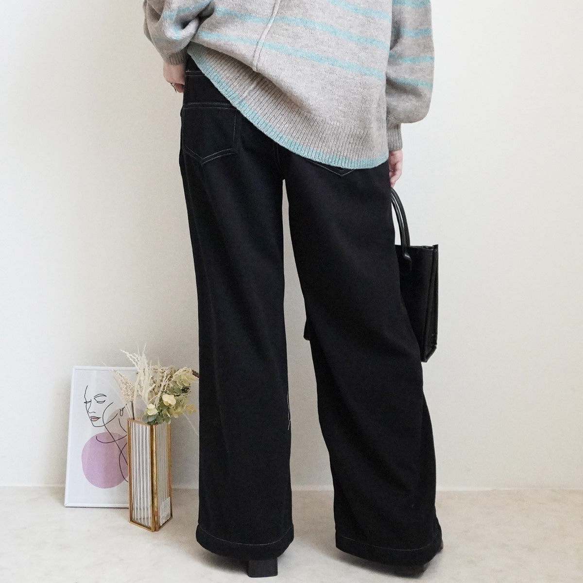 裏シャギーニットデニムワイドパンツ