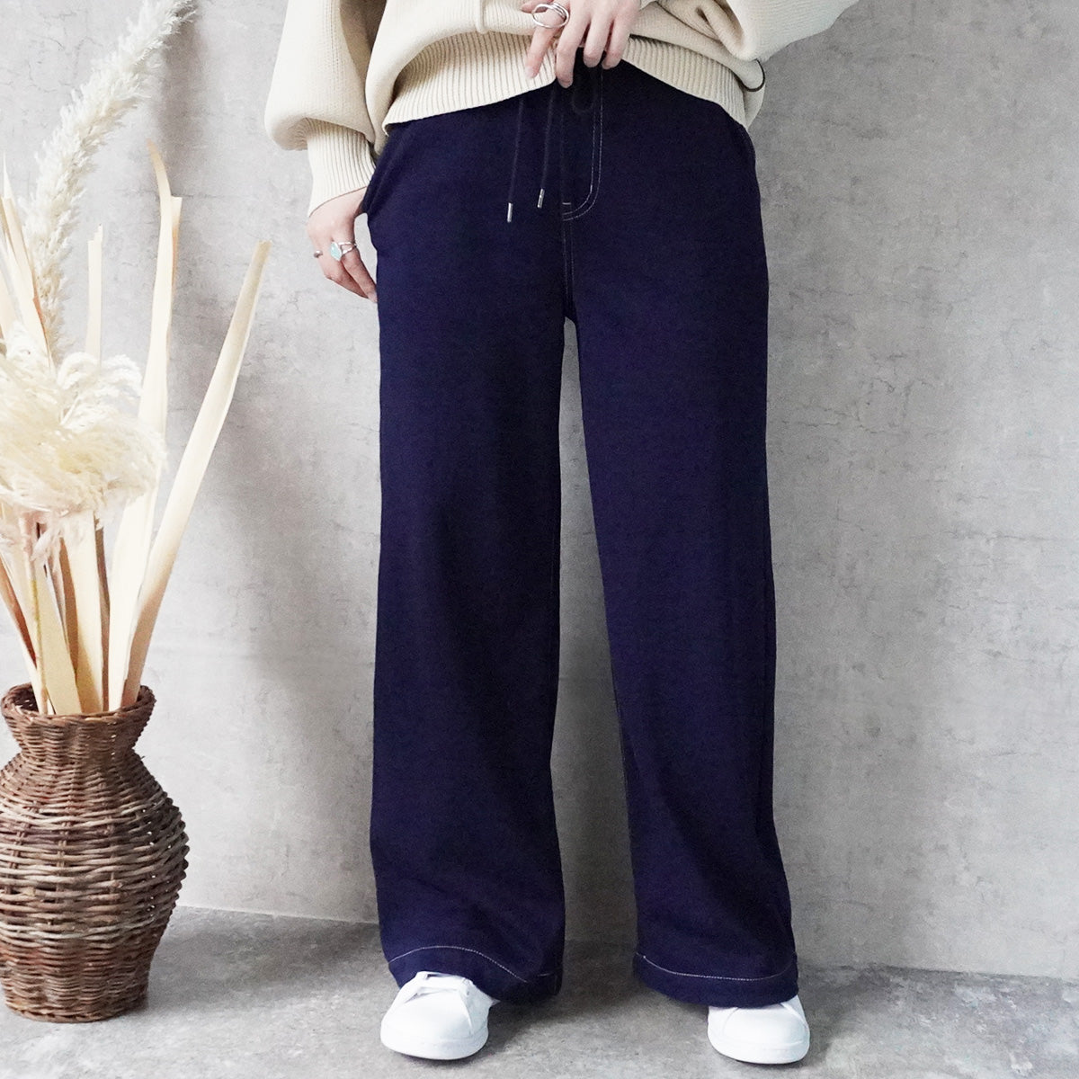 裏シャギーニットデニムワイドパンツ