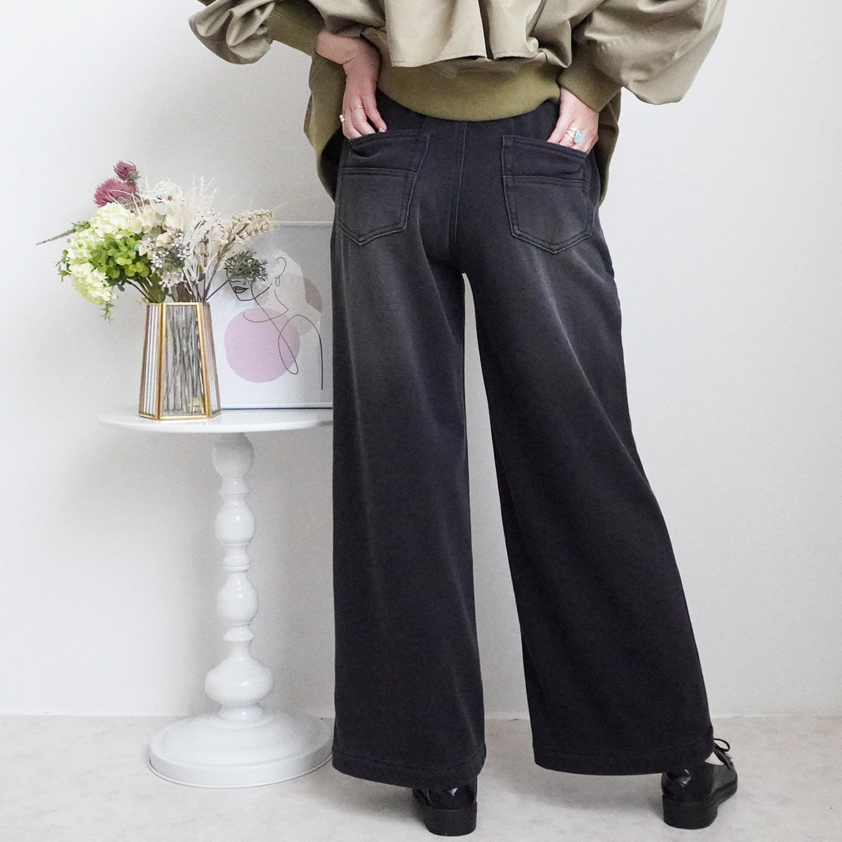 裏シャギーニットデニムワイドパンツ