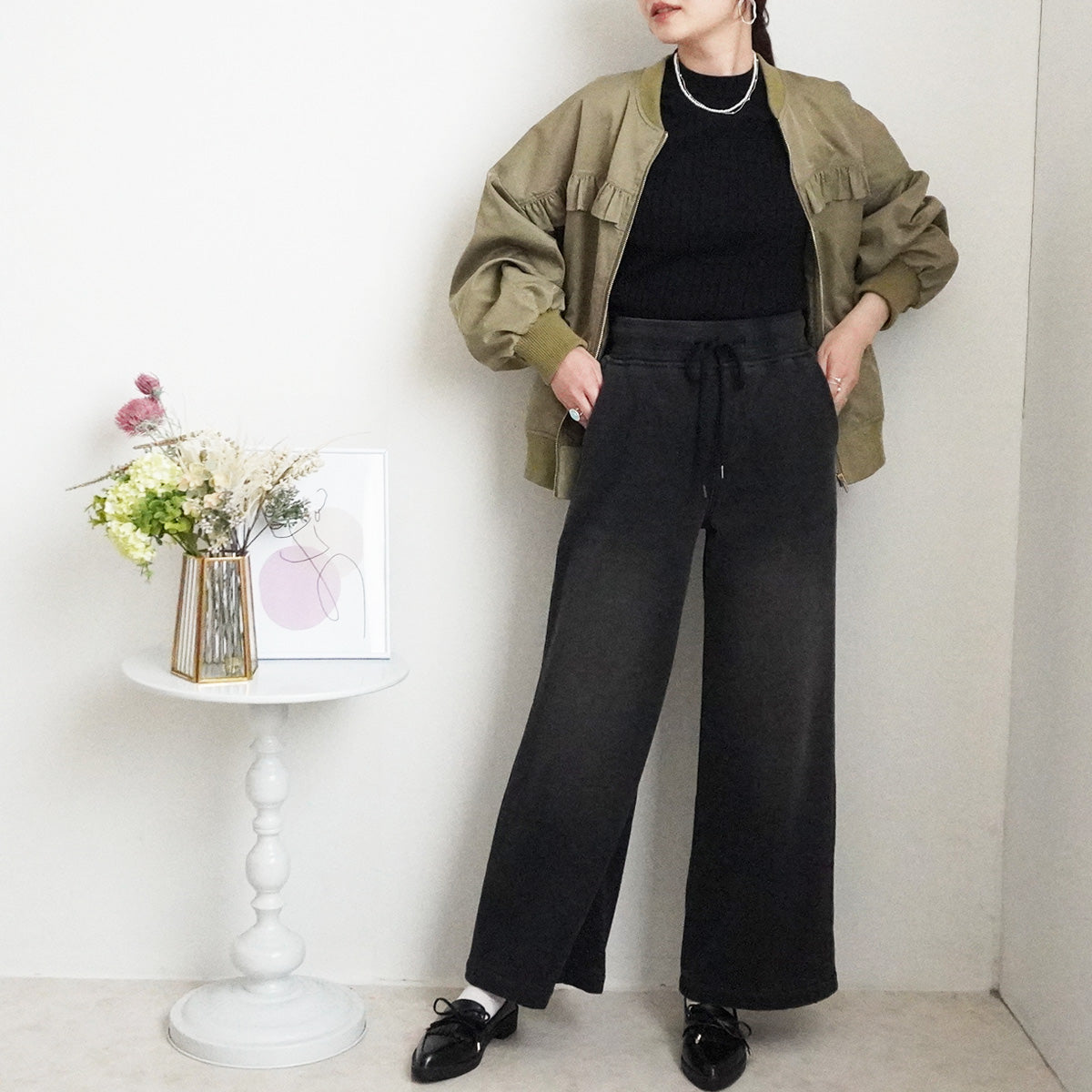 裏シャギーニットデニムワイドパンツ