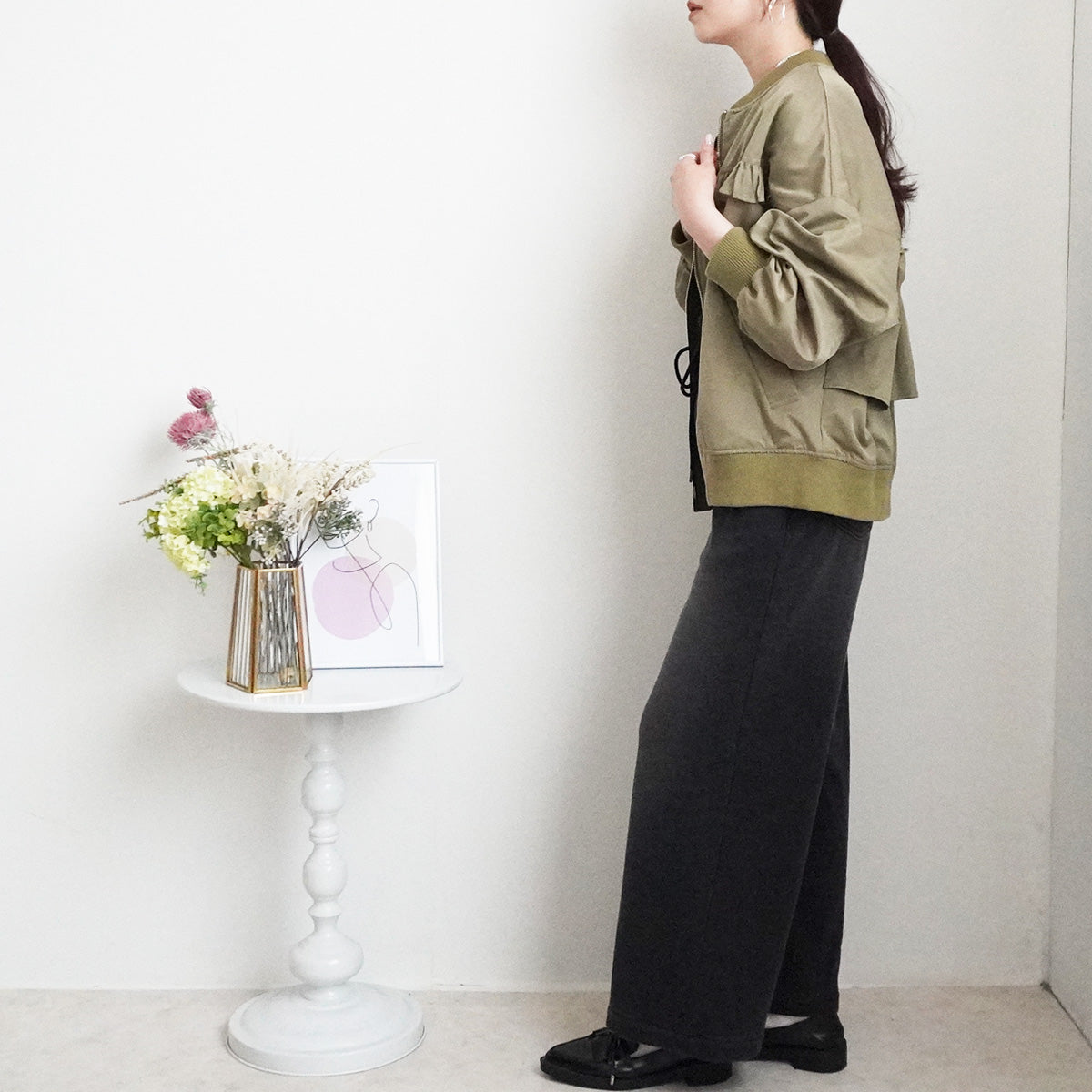 裏シャギーニットデニムワイドパンツ