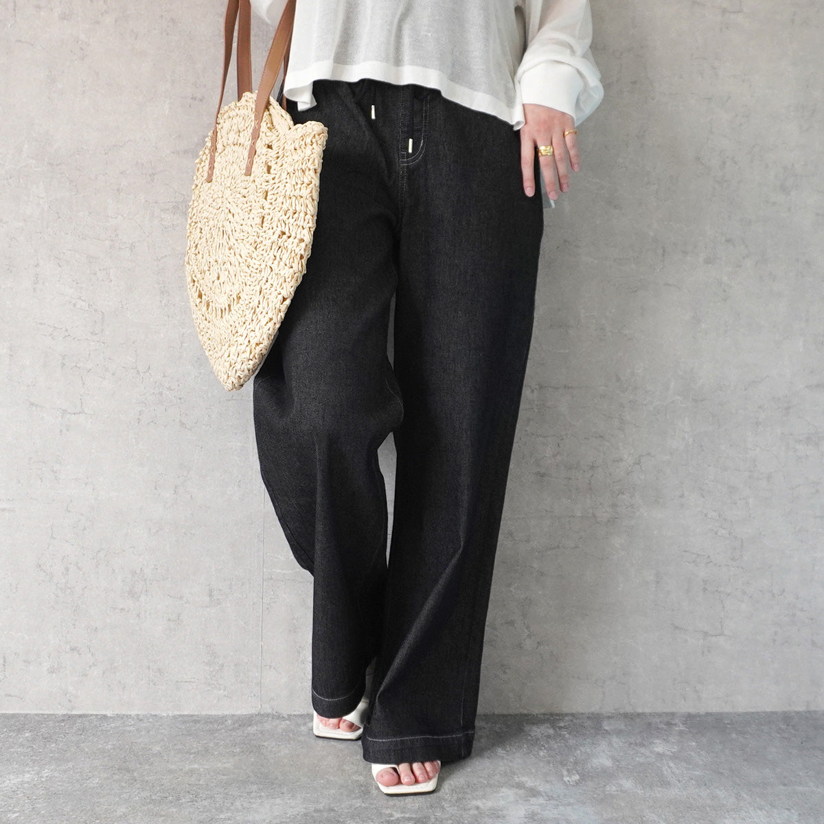 AIRジョグデニムウエストリブワイドパンツ【予約】