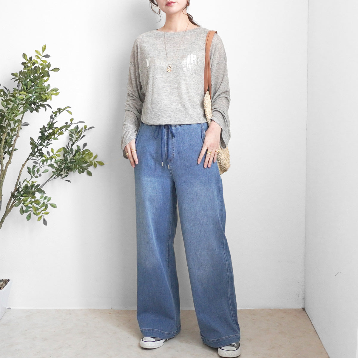 AIRジョグデニムウエストリブワイドパンツ【予約】