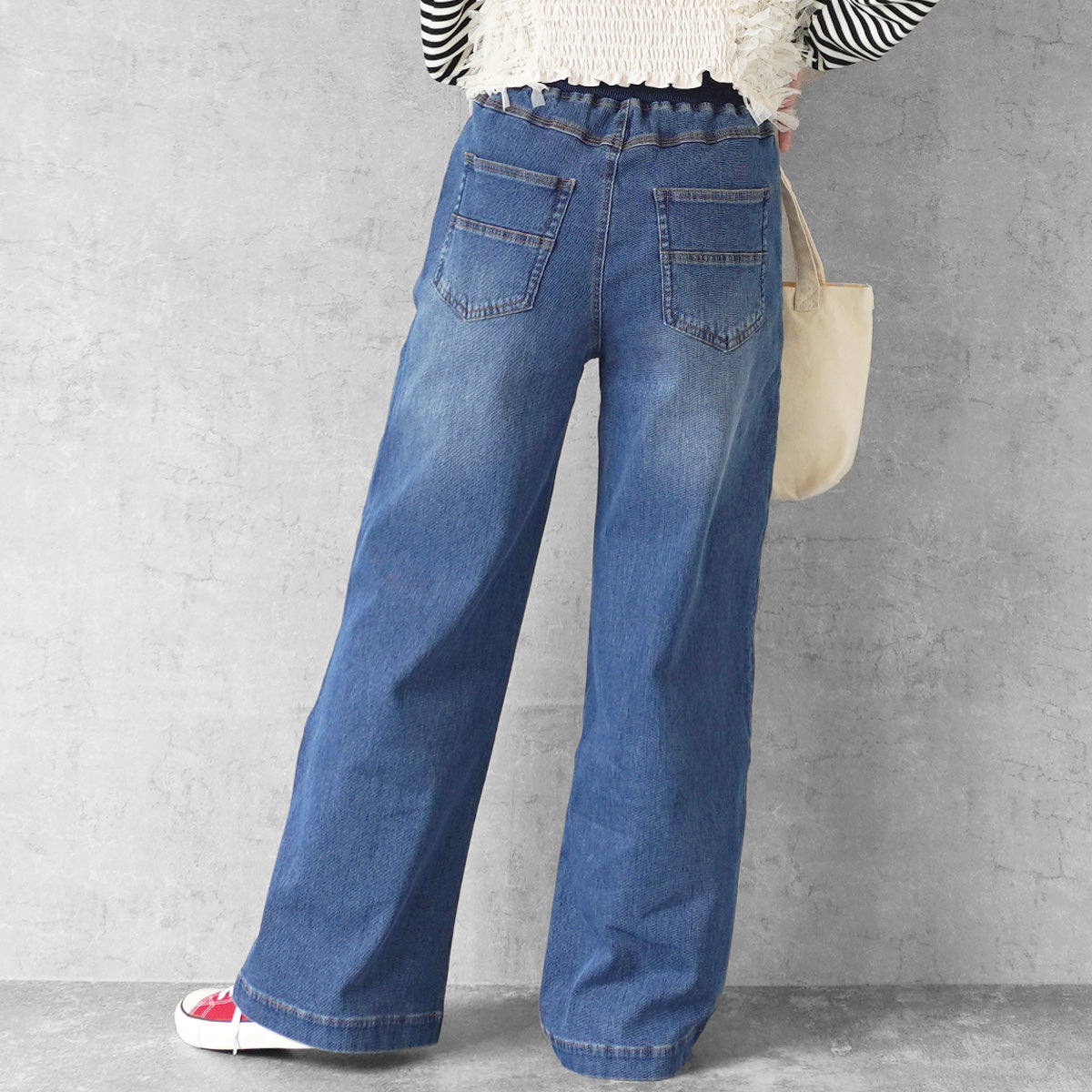 AIRジョグデニムウエストリブワイドパンツ【予約】