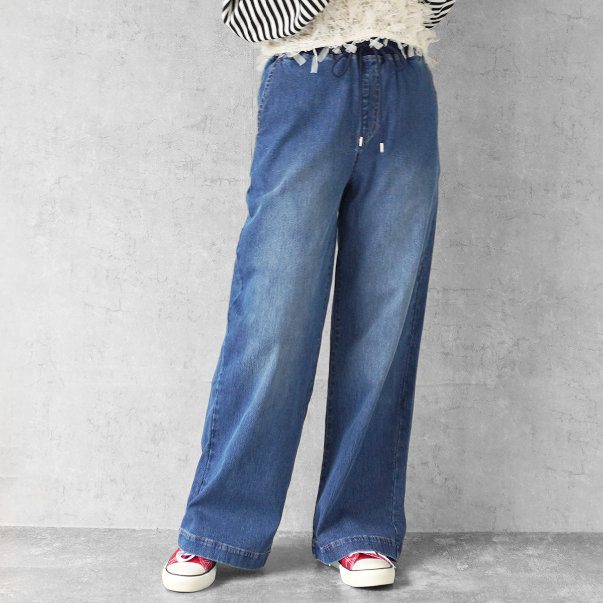 AIRジョグデニムウエストリブワイドパンツ【予約】