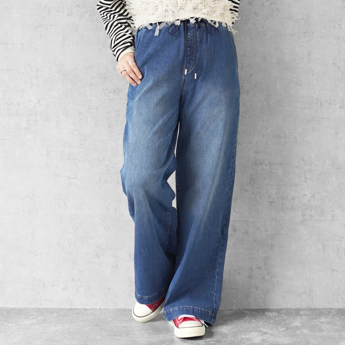 AIRジョグデニムウエストリブワイドパンツ【予約】