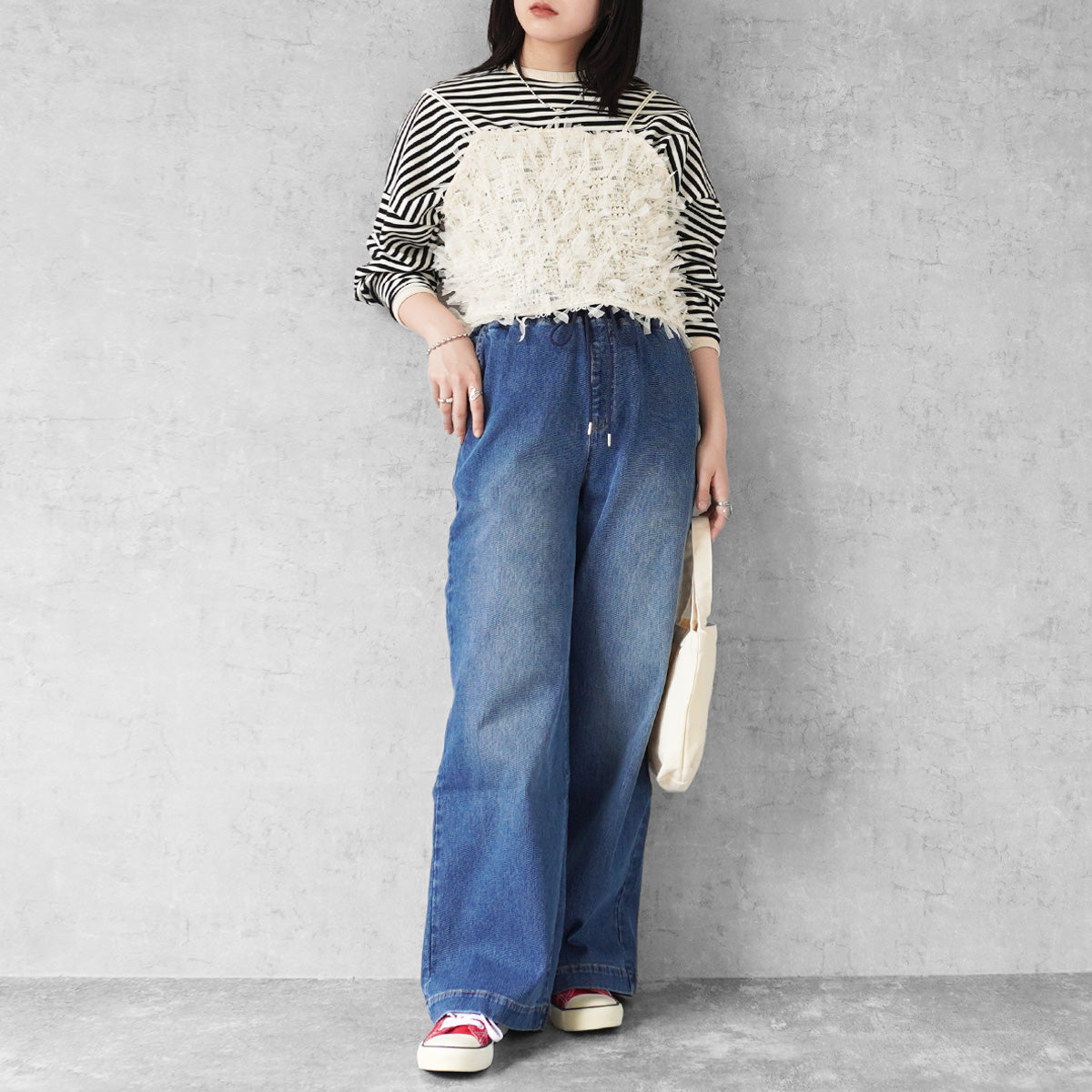 AIRジョグデニムウエストリブワイドパンツ【予約】