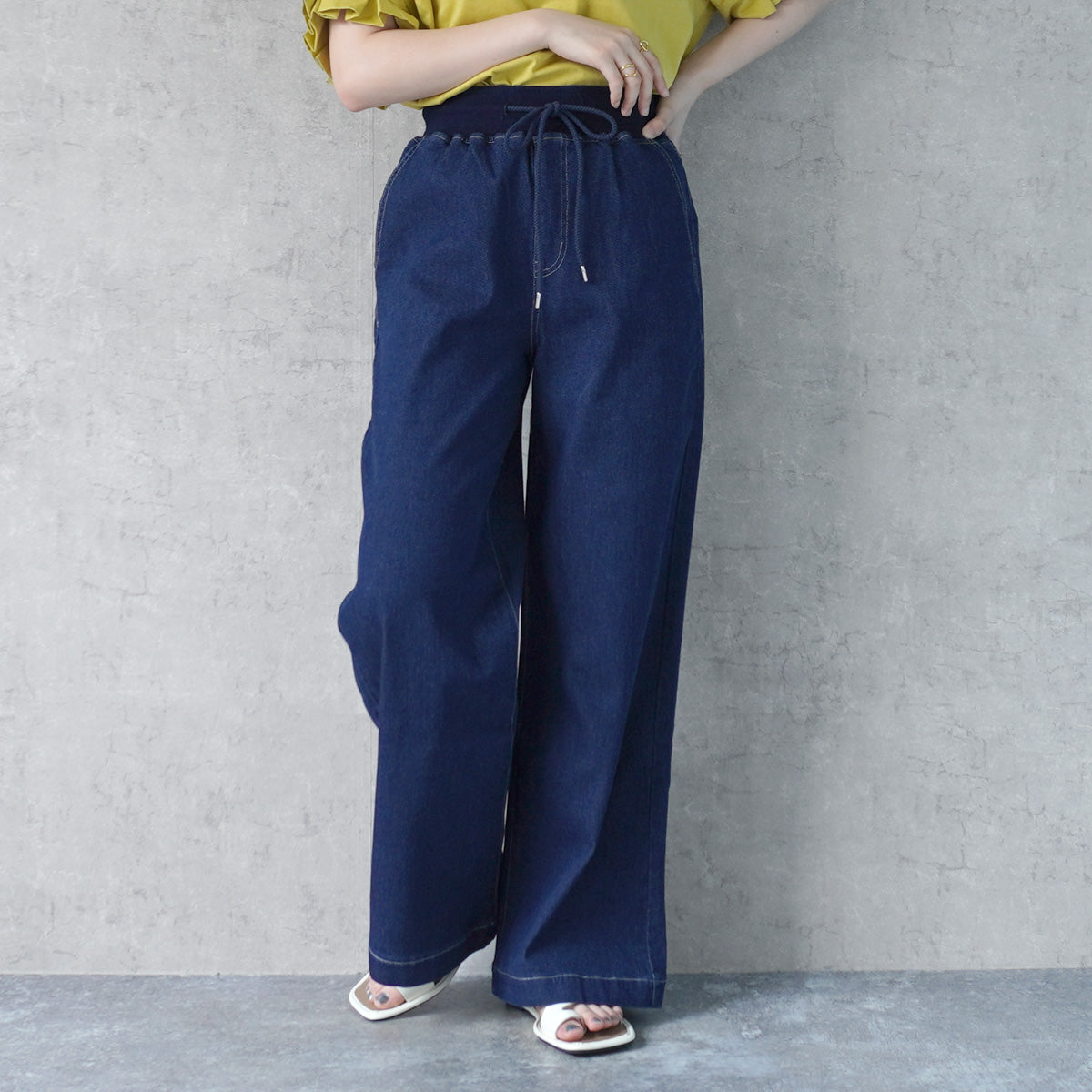 AIRジョグデニムウエストリブワイドパンツ【予約】