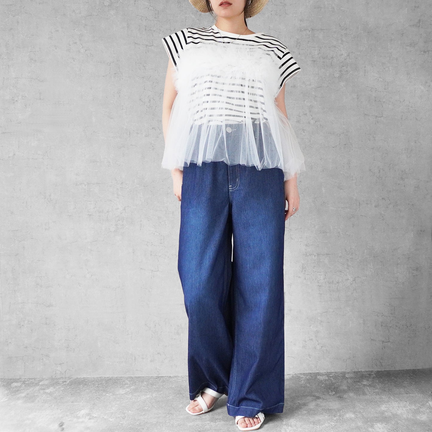 アイスメッシュデニムワイドパンツ