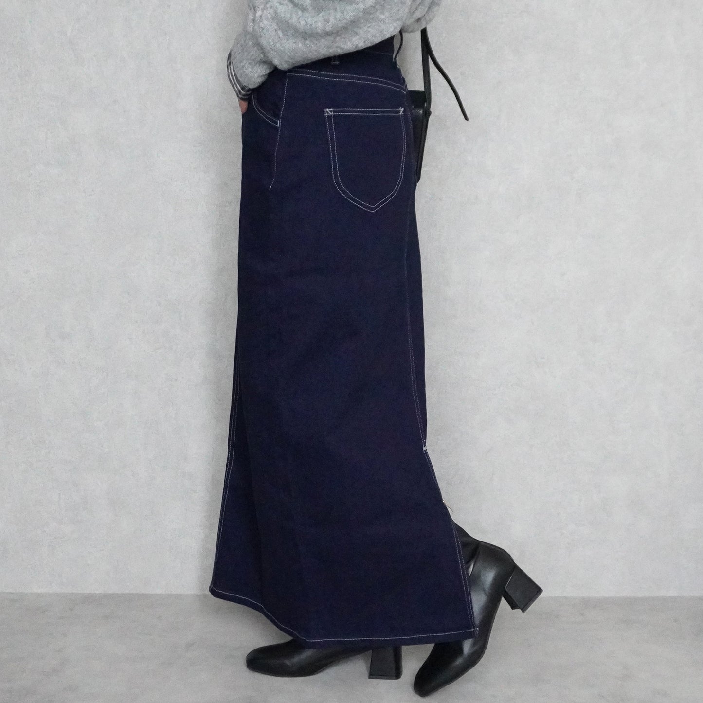 裏起毛デニムロングスカート