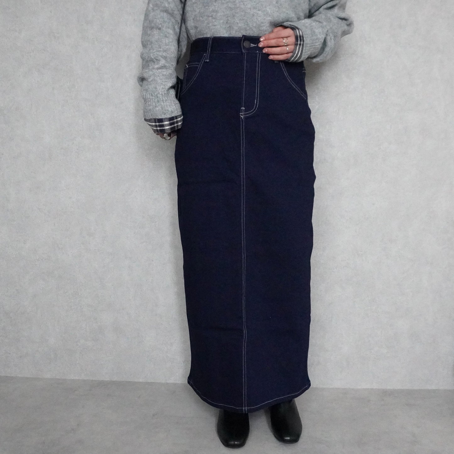 裏起毛デニムロングスカート