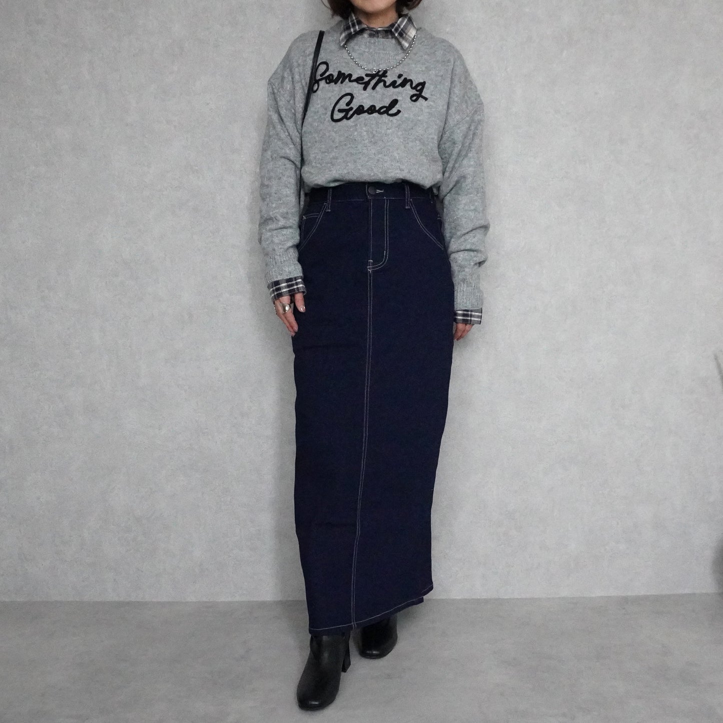 裏起毛デニムロングスカート