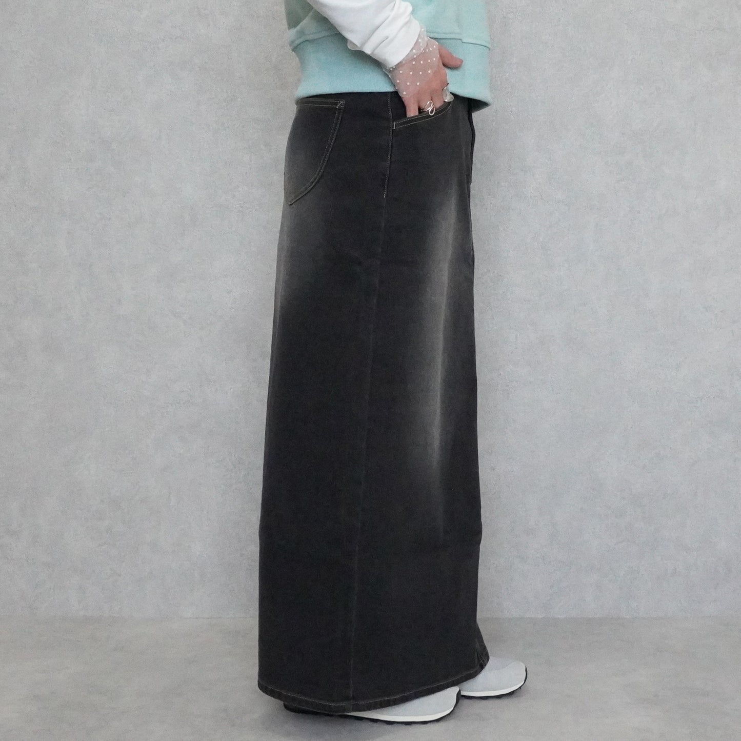 裏起毛デニムロングスカート